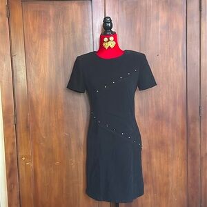 80s Black Faux Suede Studded Dress  6